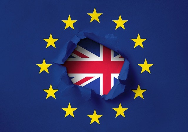 brexit visual UK flag behind the EU flag
