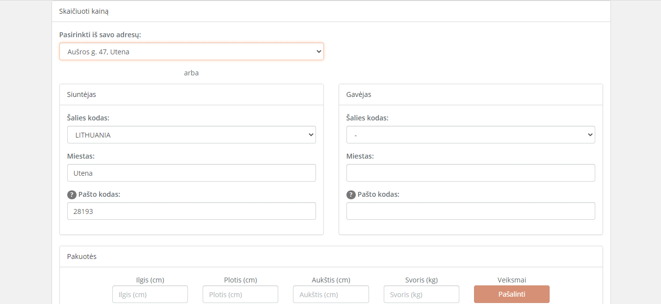 Kaip siųsti siuntą per Siuntiko savitarna: Siuntėjo Gavėjo duomenys